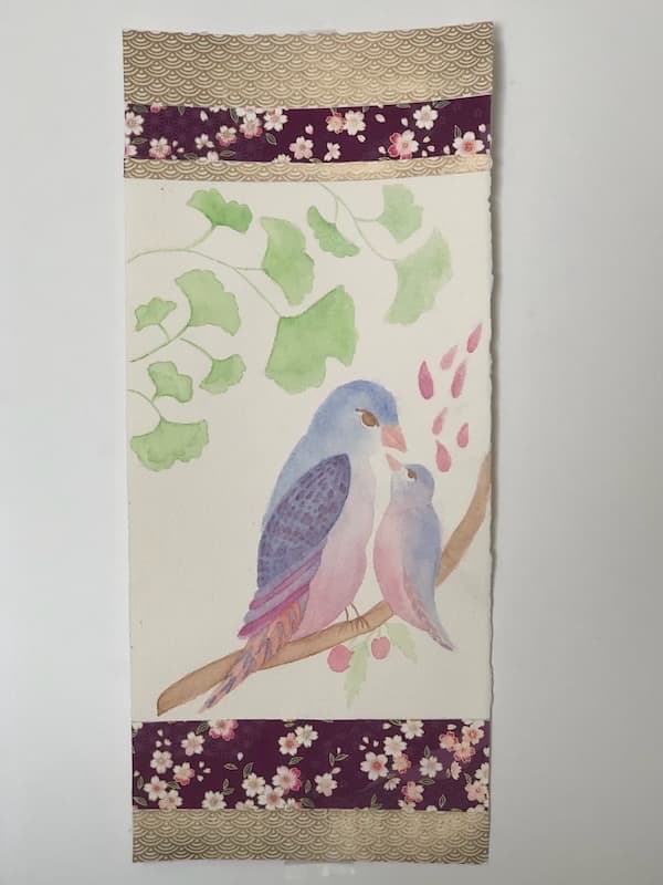 Aquarelle fleurs sous forme de panneau japonais